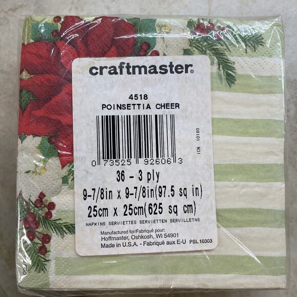 Vintage Christmas Paper Napkins Poinsettia Green Tree Mix Of 3 Small Made in USA - Picture 7 of 8